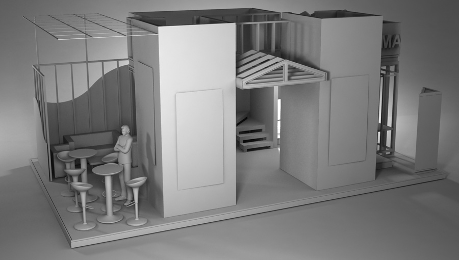 modelado 3d stand arquitectura